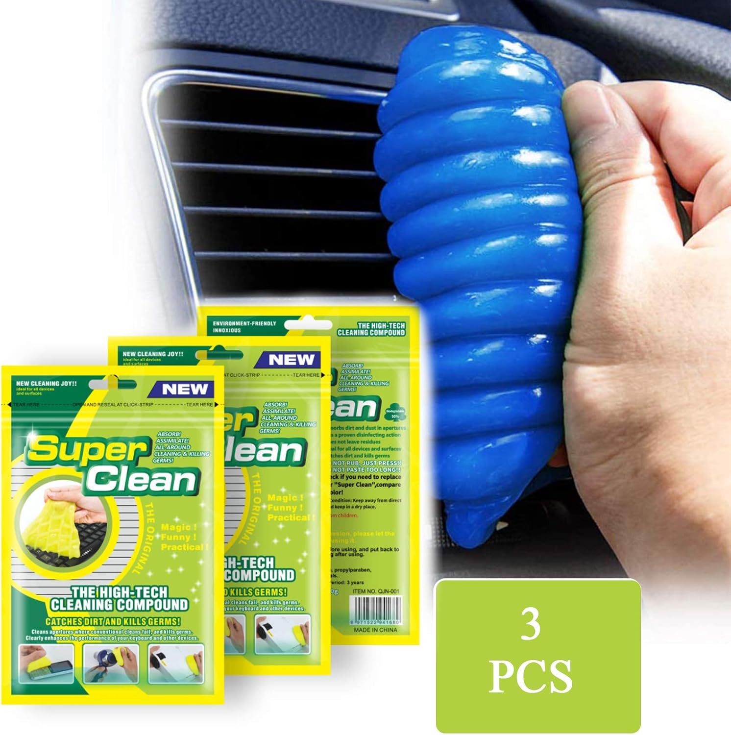 BBear 3 Pack Car Cleaning Gels-Universal Auto Detailing Tools Car Interior Cleaner Putty, Automotive Dust Air Vent Interior Detail Detailing Putty Universal Dust Cleaner for Auto Laptop Home (Blue): Automotive
