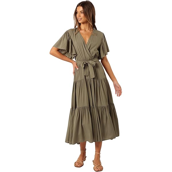 Petal & Pup Edwina Shirred Frill Long Sleeve Midi Dress - Navy