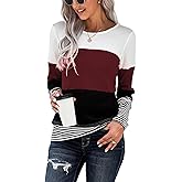 NEYOUQE Womens Color Block Waffle Loose Long Sleeve T Shirts Casual Comfy Tops Tee Shirt Women's Tunics