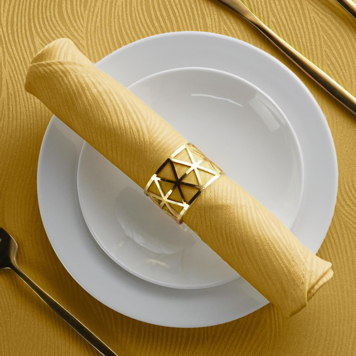 SPRICA Jacquard Napkins 48x48cm Set of 4 Pieces Decorative Washable Reusable Napkin, Golden Yellow — image 1