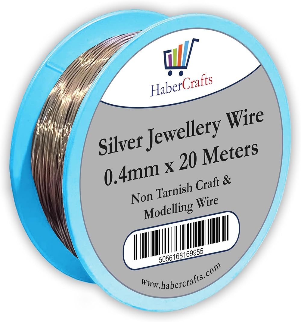 Habercrafts 0.4mm Silver Jewellery Wire 20 Meters 26 Gauge Brass Core