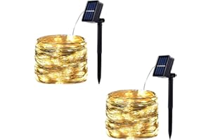 SPRKLINLIN 2 Pack 100 LED Solar Powered String Lights, Each 33FT Copper Wire 8 Modes Solar Fairy Lights Outdoor Waterproof for Garden, Patio, Party, Christmas, Home (Warm White)