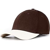 Mens Cap, Plain Baseball Cap, 100% Cotton, Adjustable Size, Casual Hat, Two Tone Color Combinations (White & Brown)