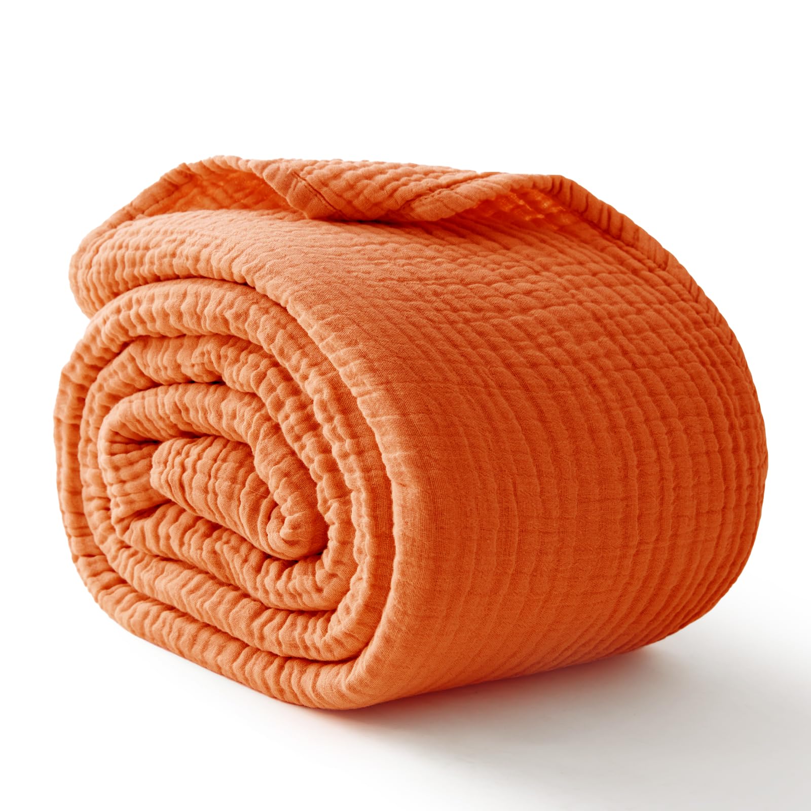 Photo 1 of Kozyhvn 100% Cotton Muslin Blanket King 108" x 90", 6 Layers Breathable and Lightweight Cotton Throw Blankets for Bed, Soft Cooling Summer Gauze Blanket for Adults All Season, Orange