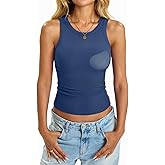 EasyGala Womens Built in Shelf Bra Tank Tops Padded Ribbed High Neck Shirts Slim Fitted Basic Summer Sleeveless Tee