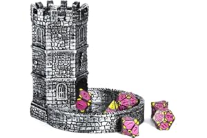 KSNDie Castle Dice Tower with Tray, Wall Carving Dice Rolling Tray for Dungeons and Dragons | Easy Roller Perfect for Board Game, D&D and RPG, (Ancient Silver)