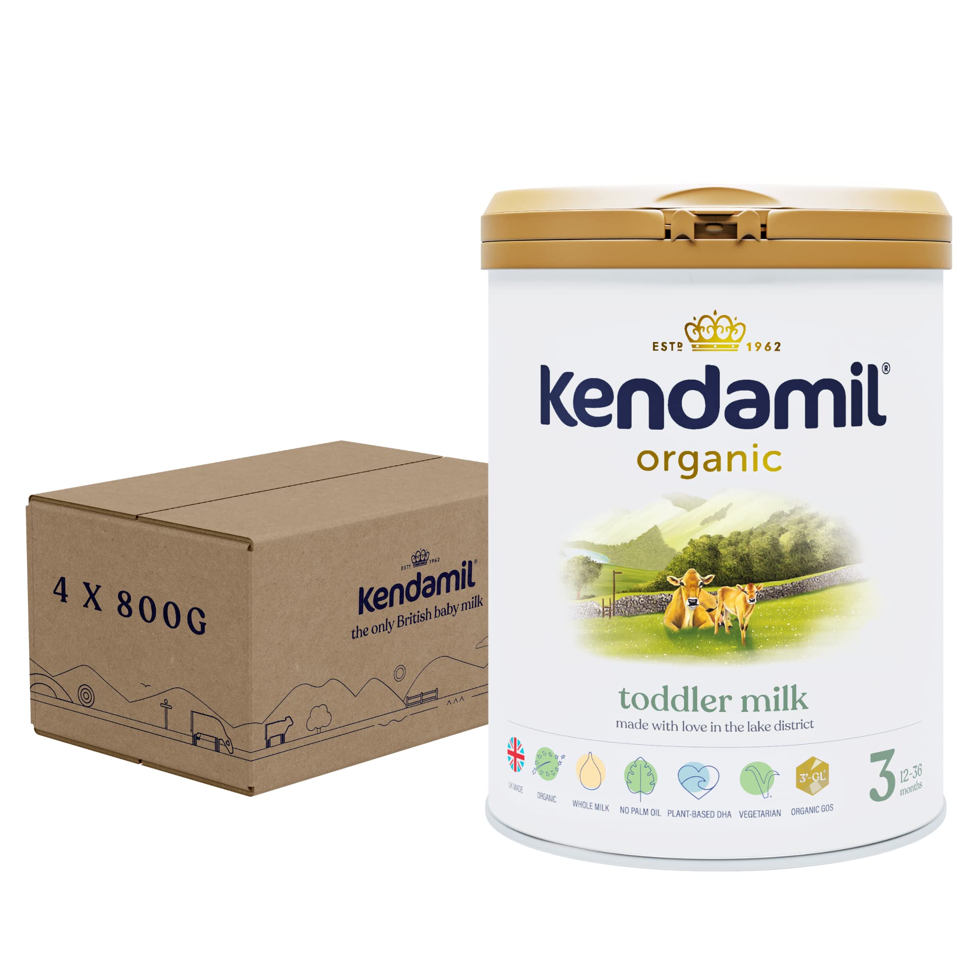 (4x800g) Kendamil Organic Toddler Milk, Stage 3, 4-Pack – British Made, Organic Whole Milk Formula, 12-36 Months – No Palm Oil, No Fish Oil, No SOYA, No GMOs
