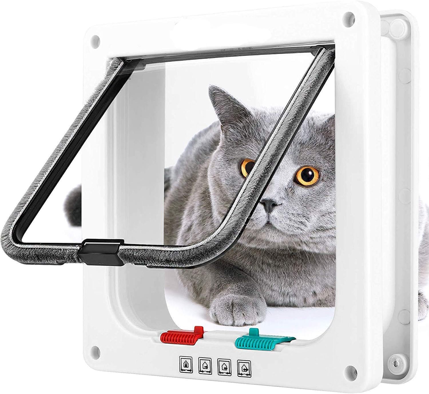 Cat Flap Manual 4 Way Locking Classic Pet Door Easy Install, Universal Fitting, Durable, Convenient, Pet Door for Cats (M)