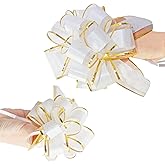 WEWILUCK Gift Bow for Gifts Wrapping, 10 PCS White Pull Bows with Golden Line for Christmas Tree, Xmas Presents, Wedding Decor, Basket Decoration, Birthdays, Holidays Present Wrap Supplies