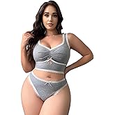 COZYEASE Women's Plus Size 2 Piece Lingerie Set Solid Comfort Lace Camisole and Panty Sets