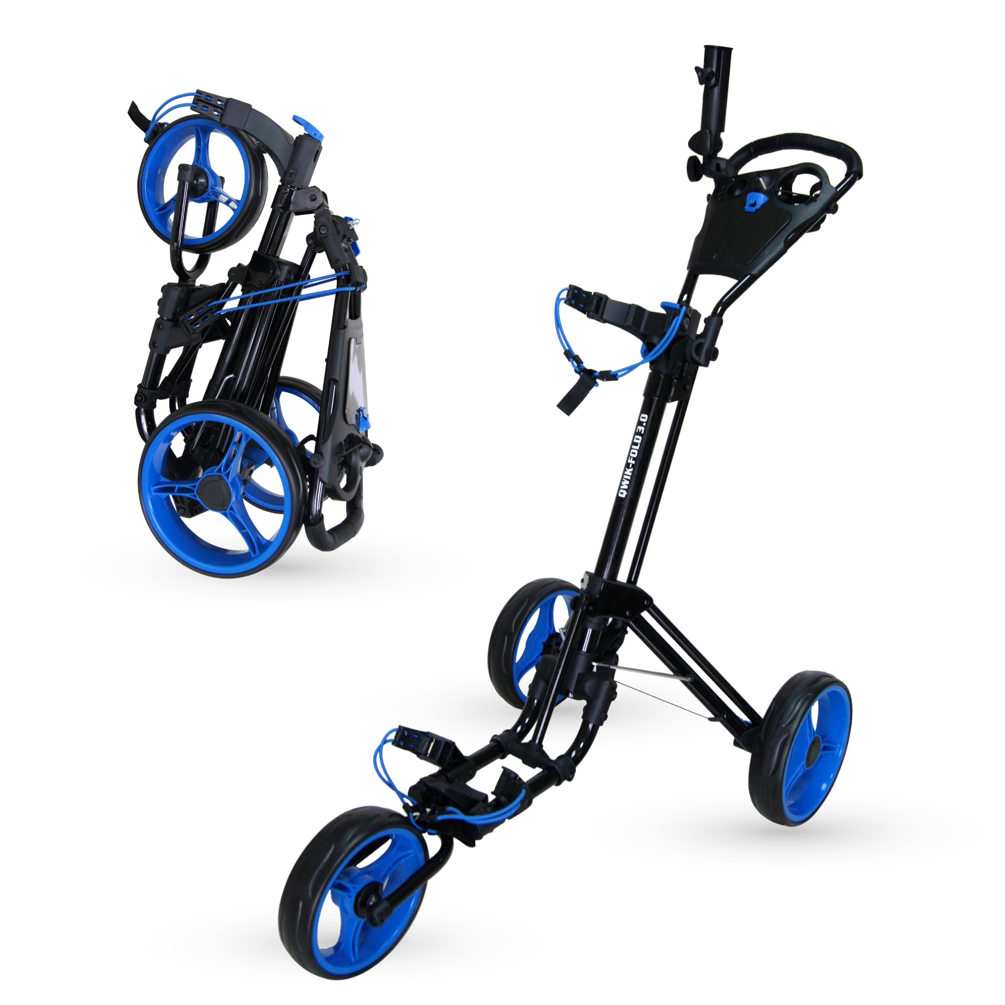 Qwik-Fold 3 Wheel Push Pull Golf Cart - Patented one Second cart Open and Close Technology for Easiest Operation, Convenient Brake System, Durable Frame Design...