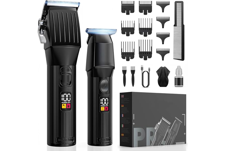 Professional Hair Clippers for Men Cordless Trimmers Kit with LED Display Electric Beard Trimmer for Kid Cordless Beards Trimmer Haircut Grooming Kit Gift for Men Women Barber Kids (Black)