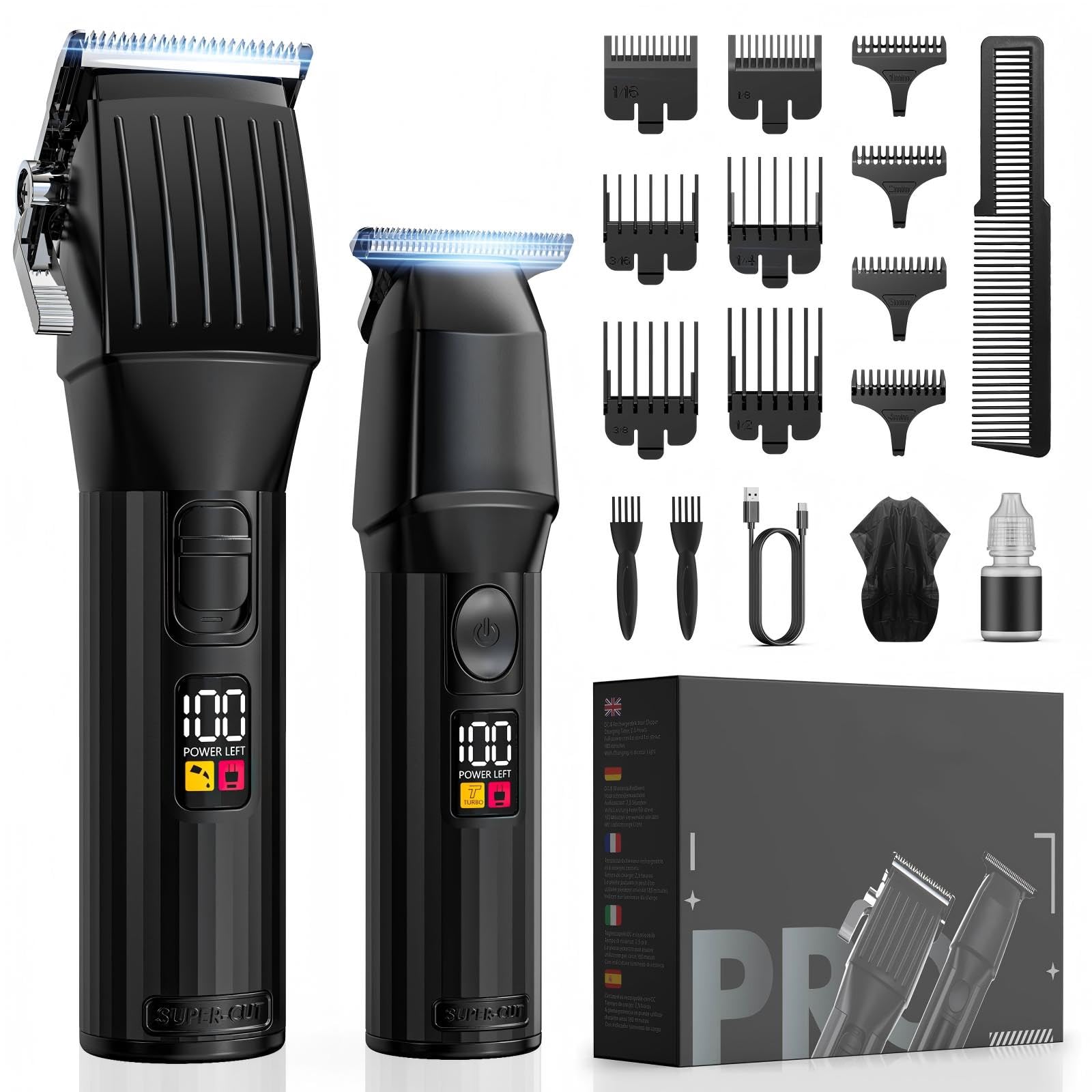 Photo 1 of Professional Hair Clippers for Men Cordless Trimmers Kit with LED Display Electric Beard Trimmer for Kid Cordless Beards Trimmer Haircut Grooming Kit Gift for Men Women Barber Kids (Black)