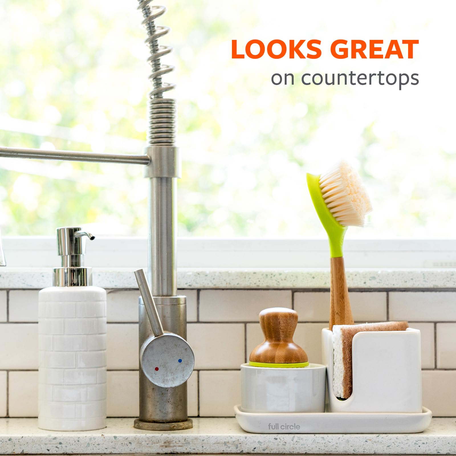 Full Circle Be Good Kitchen Dish Brush with Bamboo Handle, Single Brush, Green, FC10108