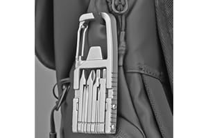 13-in-1 stainless steel multi-tool with phone holder & bottle opener, includes screwdrivers, hex bit, card, pin, carabiner, r