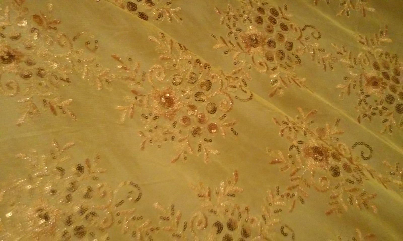 52" Wide Gold Embroidery Adorned with Sequin Embroidery On Tulle Fabric Polyester For Wedding Party Home Decoration 1 Yard