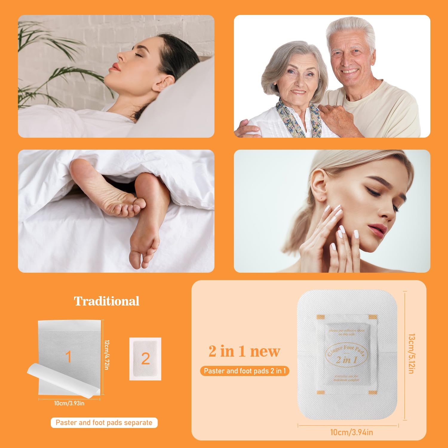 TEWEAE Ginger Foot Pads, Upgrade 2-in-1, Easy to Use, Premium Natural Ingredients Ginger Powder, Bamboo Vinegar Wormwood Foot Pads with ''Stay in Place'' Adhesive (20 Pads)