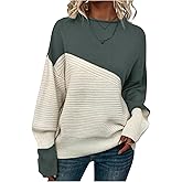 RoseSeek Women's Color Block Pullover Sweaters Crewneck Long Sleeve Jumper Tops Knitted Fall Outfits