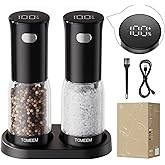 TOMEEM Electric Salt and Pepper Grinder Set – Rechargeable with LED Power Indicator, 5-Level Adjustable Grinding, LED Light, 