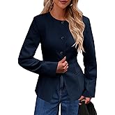 Cicy Bell Womens Business Casual Fitted Blazers Collarless Split Hem Work Office Button Down Suit Jackets