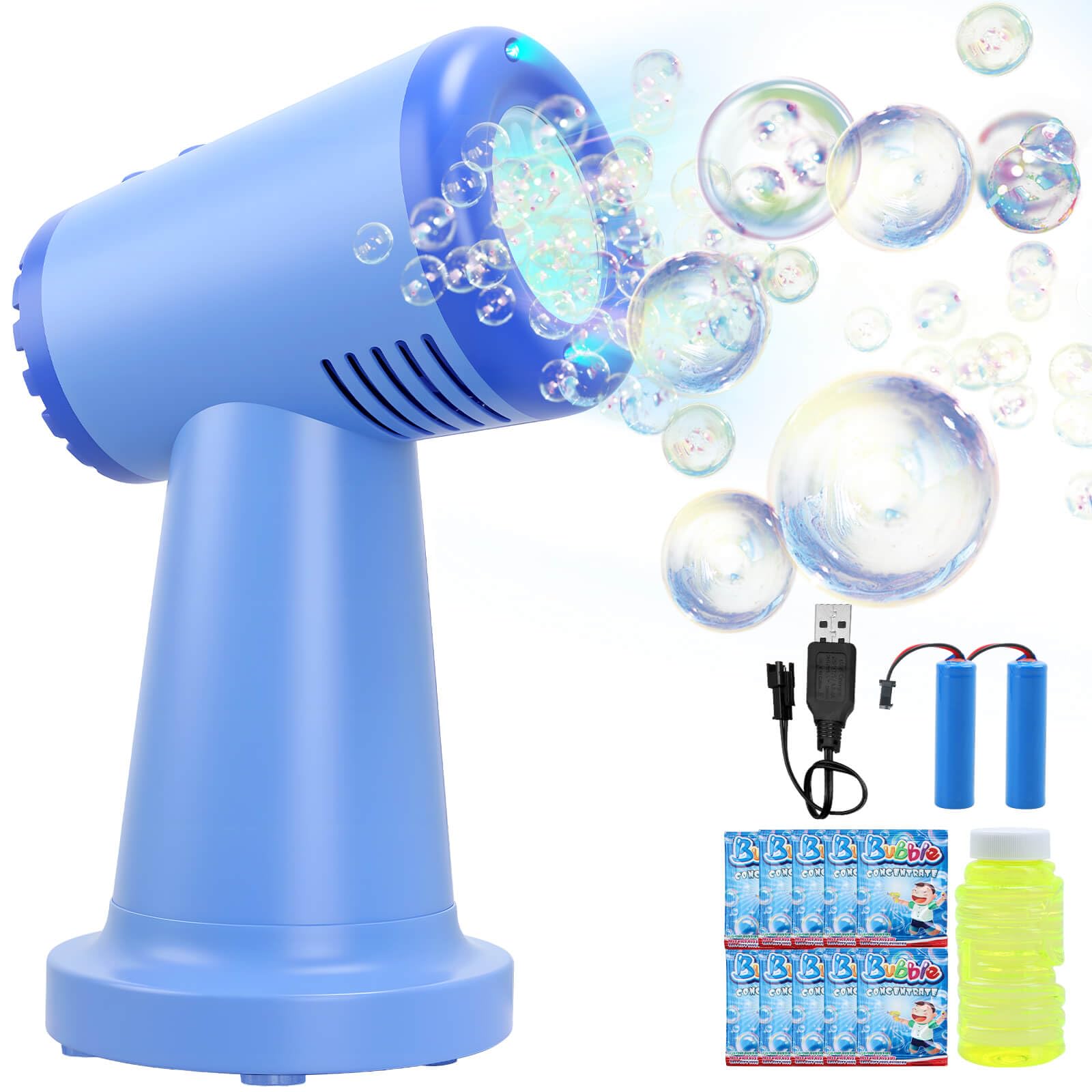 YOTOY Toy for 3+ Year Old Boys Girls: Rechargeable Bubble Machine Birthday Party Gifts for Kids Age 3-8 Portable 90°/180° Rotating Bubble Blower Baby Bubble Maker Bath Adult Wedding Outdoor BubbleToy