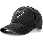 Vintage Washed Baseball Cap Women - Adjustable Distressed Twill Soft Cotton Ladies Hat Cute Love Heart Embroidered