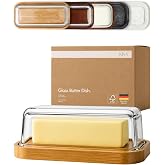 KIVY Glass butter dish with airtight lid that keeps butter soft - Bamboo | For countertop and refrigerator door shelf - Butter dish glass - Butter holder for counter - Covered butter dishes