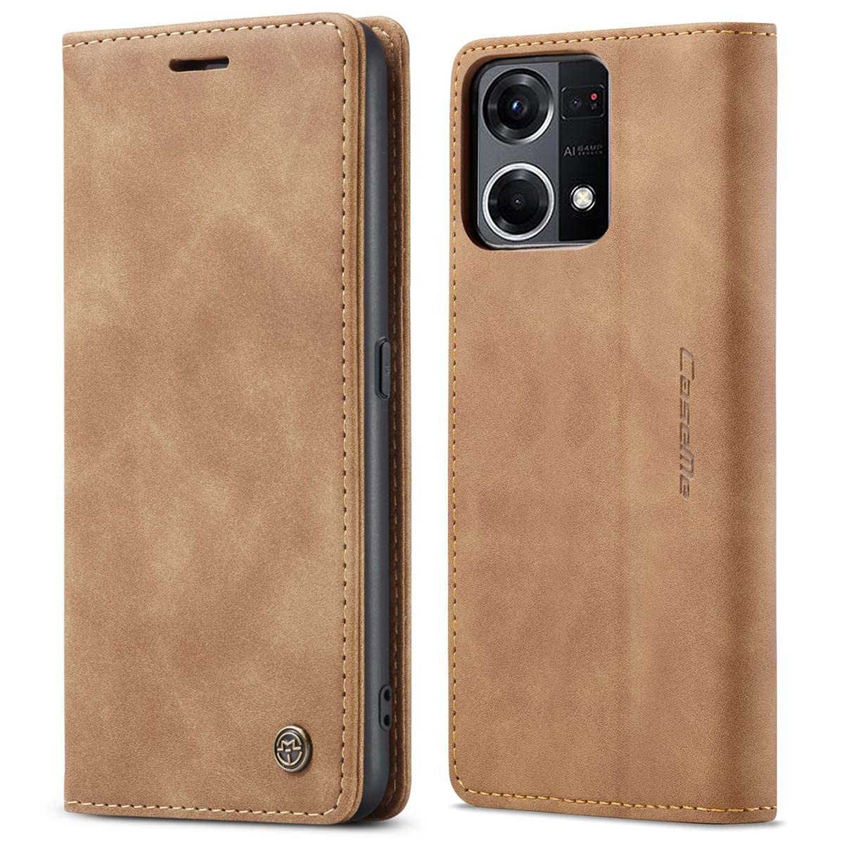 mvced Premium PU Leather Case Flip Wallet Phone Cover with Kickstand Card Slots TPU Shell Compatible with OPPO Reno 8 4G (6.43 inch),Brown