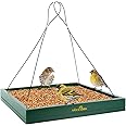 MIXXIDEA Bird Feeder Hanging Tray, Bird Feeders for Outdoors, Wooden Seed Tray Platform Mesh Seed Platform for Garden Yard Outside Decoration Attracting for Wild Birds (Green-1pk)