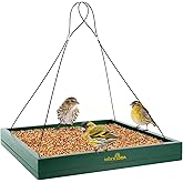 MIXXIDEA Bird Feeder Hanging Tray, Bird Feeders for Outdoors, Wooden Seed Tray Platform Mesh Seed Platform for Garden Yard Outside Decoration Attracting for Wild Birds (Green-1pk)