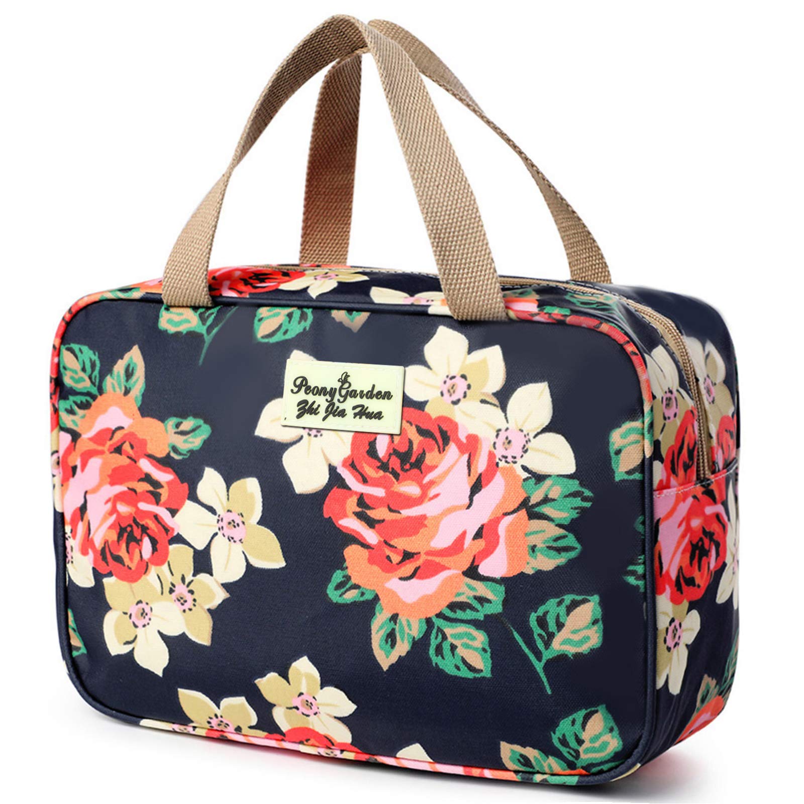 wordmouk Toiletry Bag Travel Hanging Make up Wash Bags Large Portable Waterproof Cosmetic Shaving Bag Makeup Organizer Toiletries Storage Case for Women Girls Ladies Vacation Household (Navy Rose)