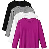 HoeVou 4 Pack Girls Long Sleeve Shirts Soft Cotton Long-Sleeve T-Shirts Tagless Basic Tees for Teen Girls Youth