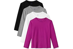 HoeVou 4 Pack Girls Long Sleeve Shirts Soft Cotton Long-Sleeve T-Shirts Tagless Basic Tees for Teen Girls Youth