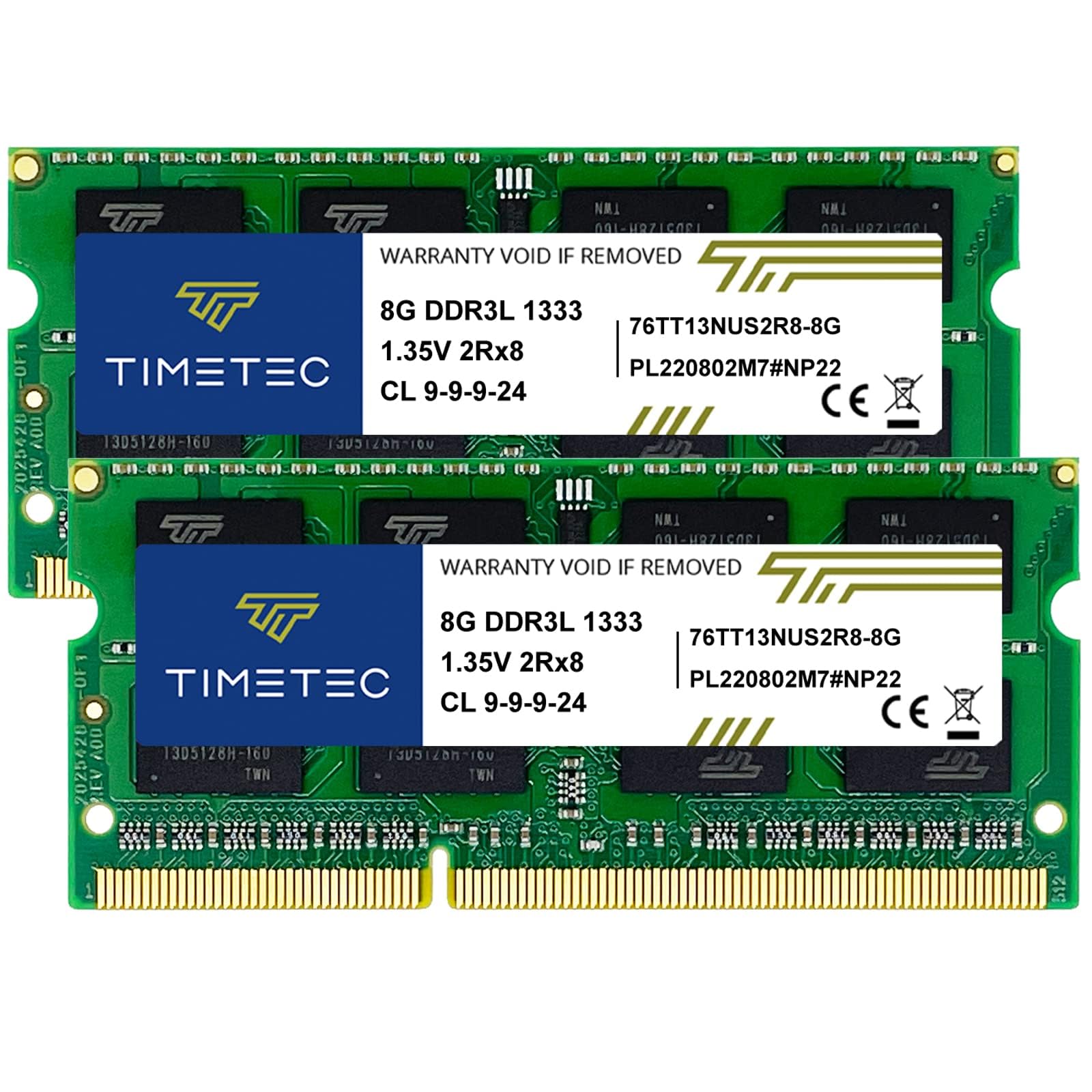 Timetec 16GB KIT(2x8GB) DDR3L 1333MHz PC3-10600 Non-ECC Unbuffered 1.35V CL9 2Rx8 Dual Rank 204 Pin SODIMM Laptop Notebook PC Computer Memory RAM Module Upgrade(16GB KIT(2x8GB))