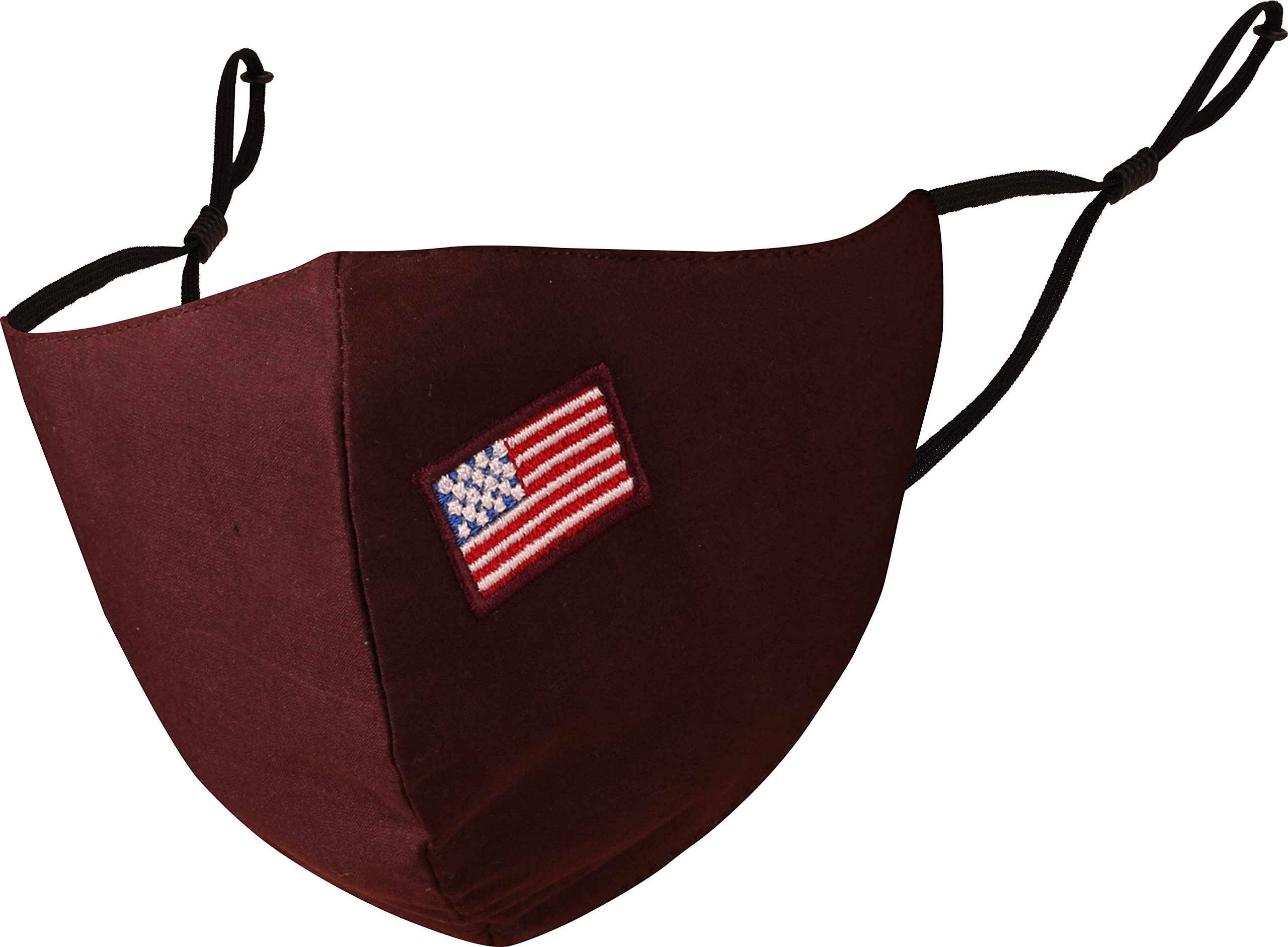 Touchstone American US Flag embroidered 3 layer medium size cotton face masks reusable washable adjustable for men, women. (Pack of 1). Dark Brown — image 1