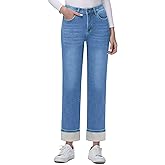 KDF Women's Fleece Lined Jeans Women Straight Leg Winter Fleece Lined Pants High Waist Lined Jeans Heated Wide Leg Jeans