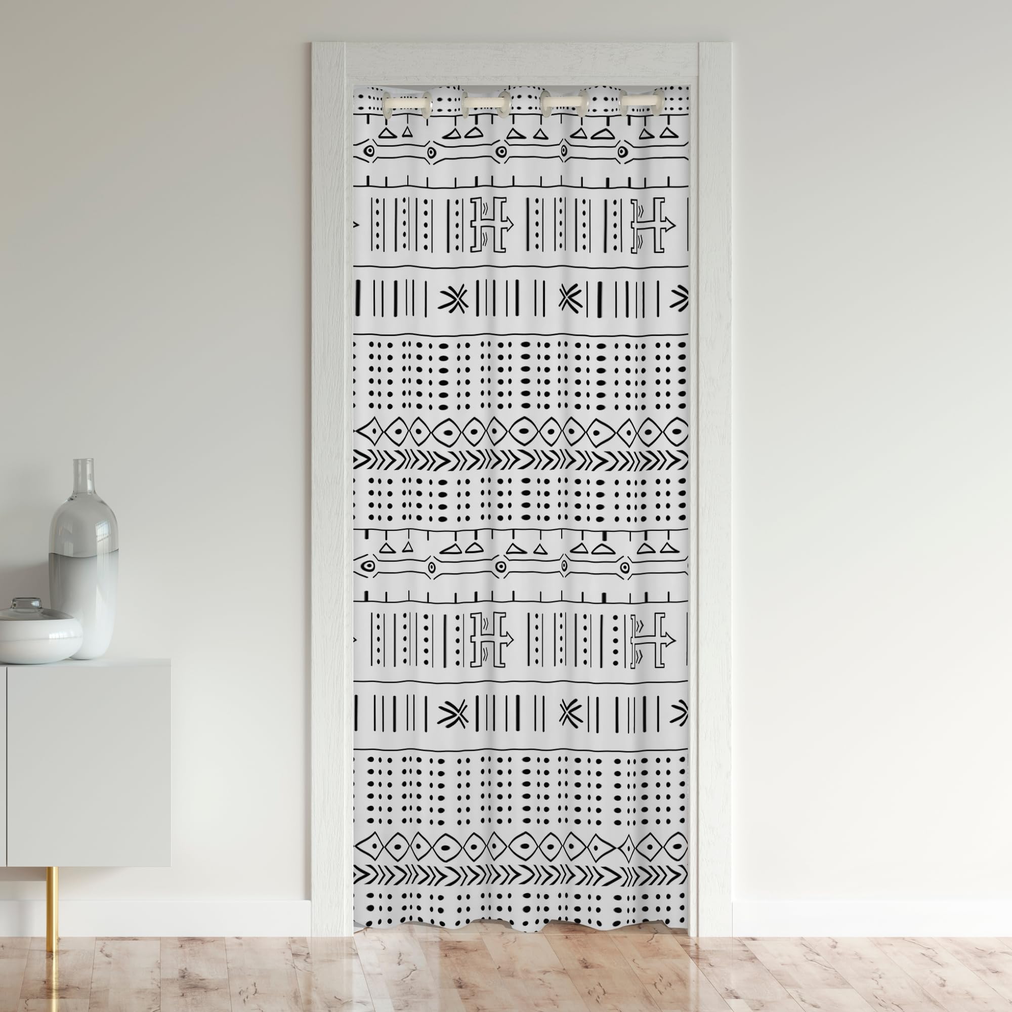 Boho Arrow Doorway Curtains Privacy Bohemian Exotic Black White Closet Door Curtain for Bedroom 30%-50% Blackout Room Darkening Thermal Insulated Curtain Drape for Doors Windows 1 Panel 132x203cm