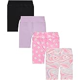 BTween Girls 4 Pack Bike Shorts Stretchy, Soft High Waist Athletic Shorts for Kids with Fun Prints Colors