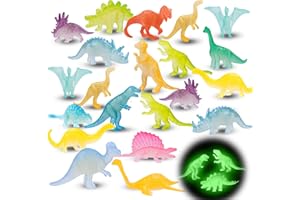 AUGTOY 48Pcs Glow in Dark Mini Dinosaur Figures Birthday Party Favors Supplies Dino Cupcake Toppers Pinata Goodie Bags Stuffers Classroom Prizes Carnival Treasure Box Trinkets Bulk Toy Kids Goody Treat Gifts