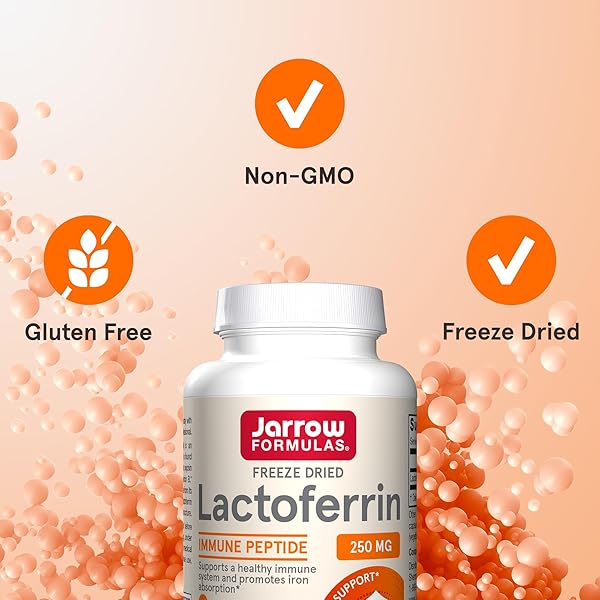 JARROW FORMULAS LACTOFERRIN SUPPLEMENTS 250 MG – IMMUNE-SUPPORTING GLYCOPROTEIN FOR HEALTHY IMMUNE SYSTEM SUPPORT & IRON ABSORPTION – FREEZE DRIED, GLUTEN FREE, NON-GMO – 60 CAPSULES (SERVINGS)