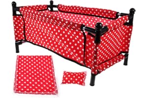 Toddmomy Doll Playpen with Pillow and Blanket, Miniature Doll Bed Tiny Crib Model for Dollhouse Decor