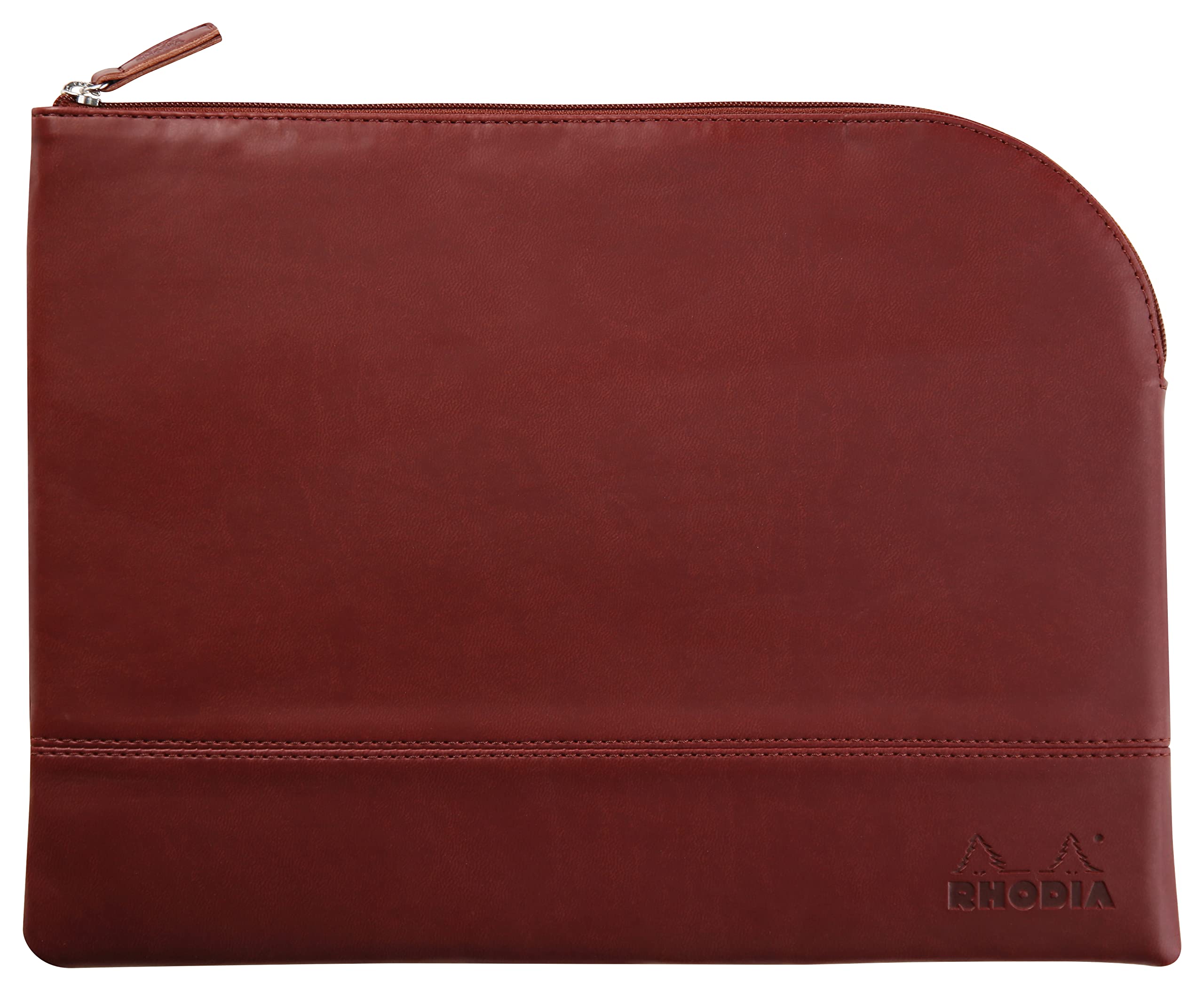 RHODIA 116727C - Leatherette Zippered Pouch - Burgundy - Size L (21 x 28 cm) - Genuine Stitching - Orange Fabric Inside - Storage for Documents, Small Supplies
