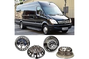 Kucaruce 16" Polished Stainless Steel Dullay Wheel Simulators,4pcs Front Rear 6 Lug 18 Hand Hole snap on fit for 2012-2023 Dodge, Mercedes and Freightliner Sprinter Van 16A18