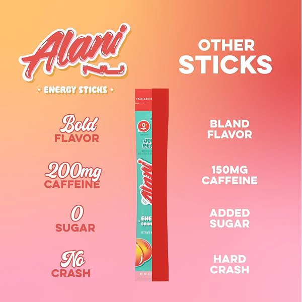 ALANI NU JUICY PEACH ENERGY STICKS | ENERGY DRINK POWDER | 200MG CAFFEINE | PRE WORKOUT PERFORMANCE WITH ANTIOXIDANTS | ON-THE-GO DRINK MIX | BIOTIN, B VITAMINS | ZERO SUGAR | 10 CALORIES | 10 PACK