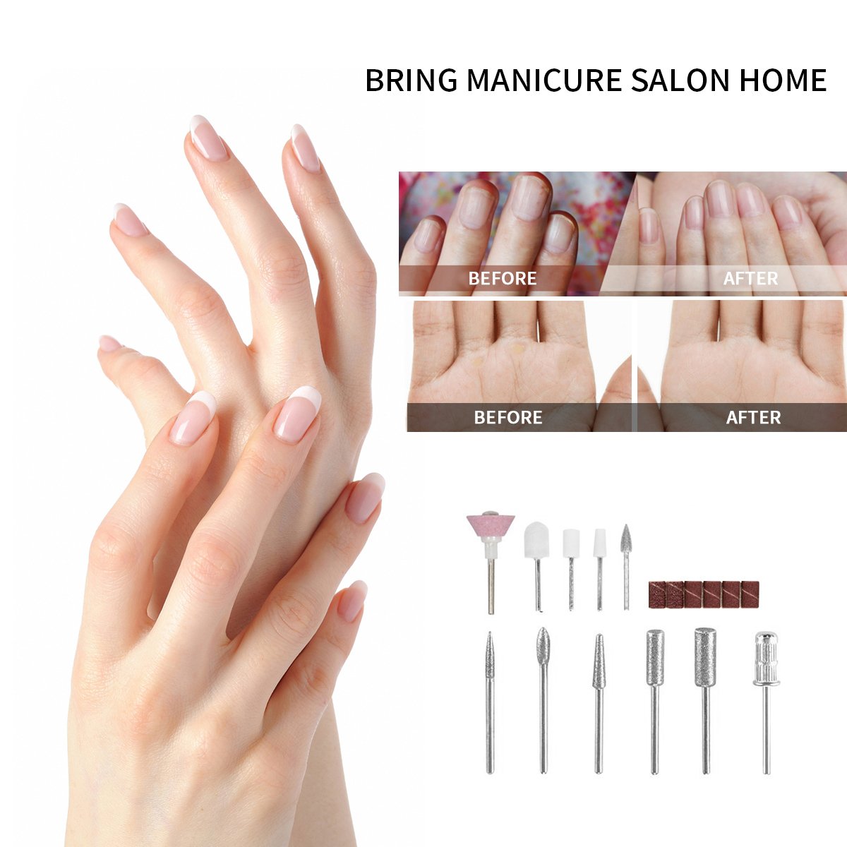 Fresa Unghie Elettrica, Morpilot 11 in 1 Kit Nail Drill Art Professionale Portatile per Ricostruzione Manicure e Pedicure, Trapano Chiodo per Casa e Salone con Set Strumenti di Lucidatura(20000rpm)