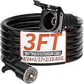 PlugSaf 3 FT 7 Way Trailer Plug Heavy Duty Cord 4/14+1/12+2/10 AWG 7 Pin Trailer Wiring Harness Cord, Plug-and-Play, Suitable for Trailers, Food Trucks, Campers, RVs, and Other Towed Vehicles