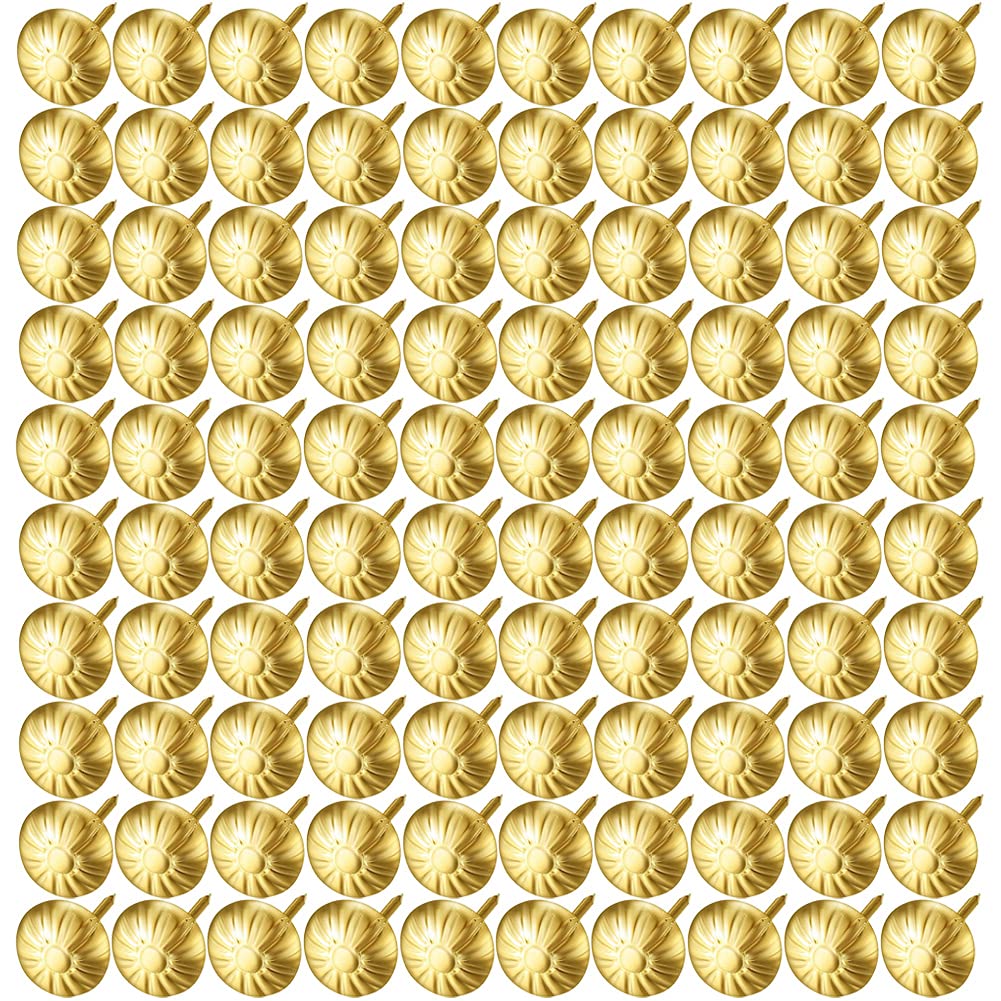 Upholstery Tacks Nails 100 Pcs 7/16" Head Diameter Antique Brass Daisy Furniture Nails, for Sofa, Chair, Bed Antique, Crafts, Decorative Painting (Gold)