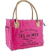 Sel de mer upcycled canvas hand bag upcycled canvas & cowhide tote bag (10X13 Inch)