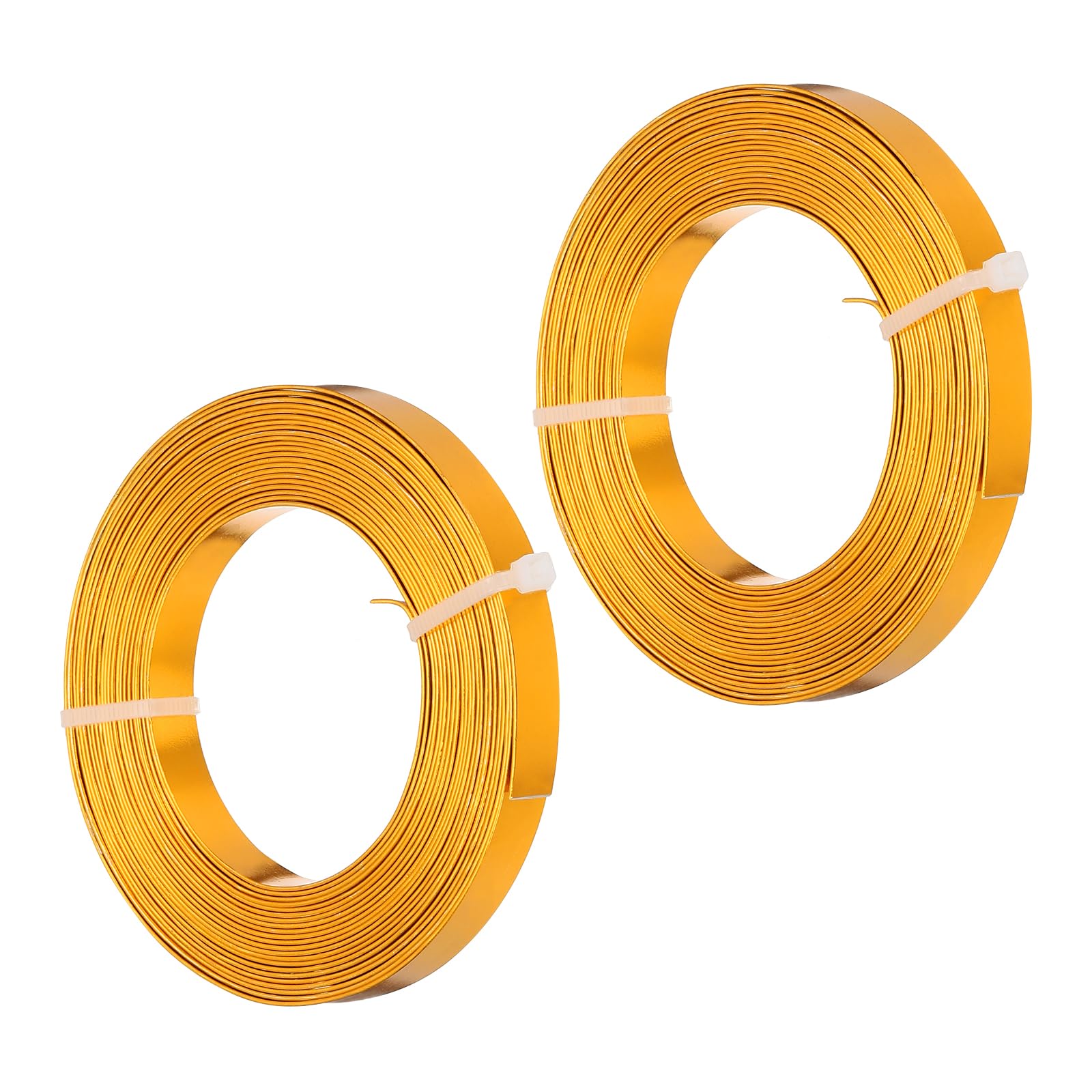PATIKIL 16.4 Feet Flat Aluminum Wire, 2 Roll 20 Gauge Bendable Anodized Aluminum Wire 10mm Wide Beading Craft Wire for Jewelry Making, Gold Tone