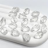 Tingoons 40 PCS 10x15mm Teardrop Crystal Glass Beads Faceted Shape Vertical Hole Loose Glass Beads DIY Handcrafte Bracelet Necklace Earring Jewelry Making(Transparent)